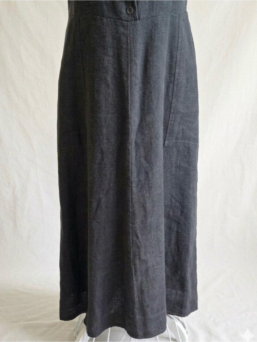 Vintage FLAX Jeanne Engelhart 100% Linen Grey Maxi Dress Button Front Pockets M - Picture 9 of 16